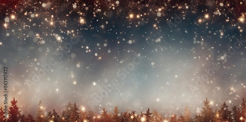 Winter Forest Background with Snowflakes and Glowing Lights - Abstract Background Image © Siasart Studio