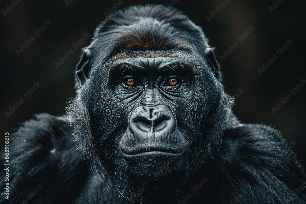 Obraz premium proud and majestic old male gorilla looking suspicious towards the camera, 