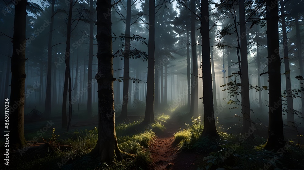Obraz premium a forest with fog on the background