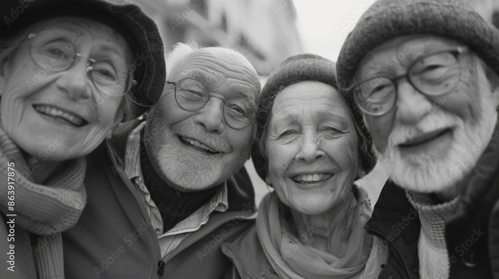 A group of older adults, likely friends or family, gathered together A group of older adults, likely friends or family, gathered together