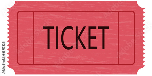 Pink ticket, retro model, textured. Flat vector drawing
