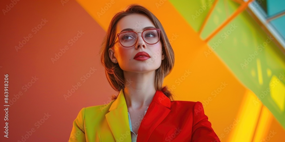 A woman with glasses and a red jacket A woman with glasses and a red jacket