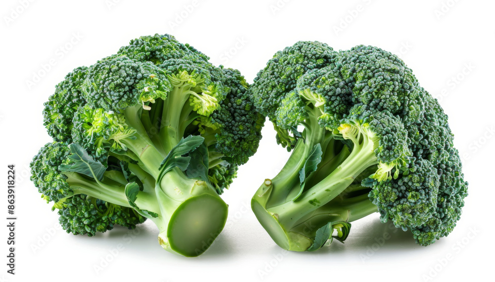 Fresh Green Broccoli Florets on White Background Fresh Green Broccoli Florets on White Background