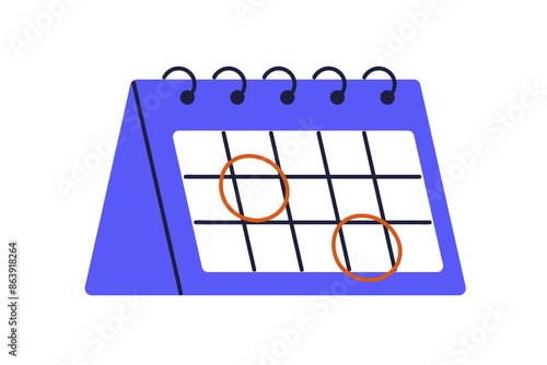 Calendar icon with circle marks to save dates. Calender with highlighted important days, deadlines, business appointments. Time management. Flat vector illustration isolated on white background