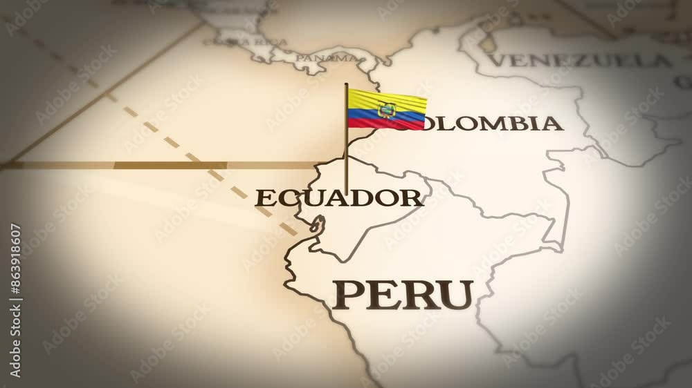 Ecuador flag showing on world map with 3D rendering Ecuador flag showing on world map with 3D rendering