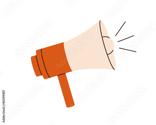 Bullhorn, loudspeaker icon. Loud speaker for sound amplifying, broadcast. Megaphone amplifier for announcement, advertising. Alarm, alert device. Flat vector illustration isolated on white background