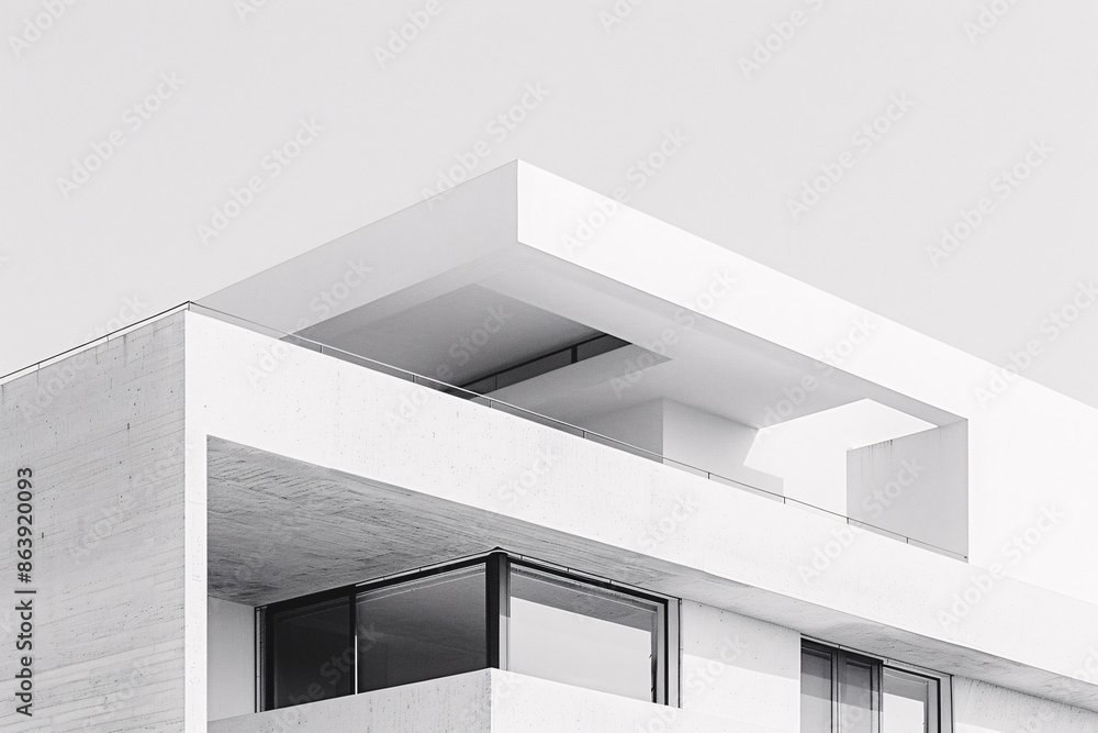 Fototapeta premium Modern building featuring geometric design elements, clean lines, and a minimalistic aesthetic in black and white