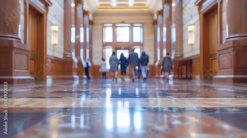 Wallpaper Mural Blurred Entrance to a Courtroom with People Moving Through the Imposing Hallway Torontodigital.ca