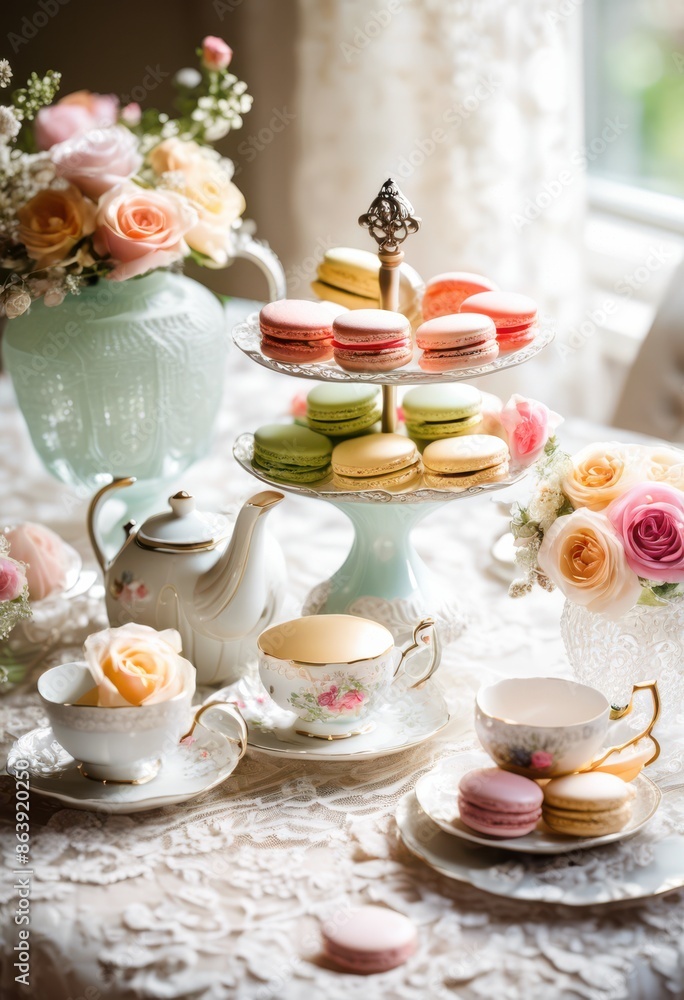 elegant tea time arrangement teapot cookies, stylish, setup, display, porcelain, biscuits, classy, sophisticated, afternoon, snack, beverage, sweets elegant tea time arrangement teapot cookies, stylish, setup, display, porcelain, biscuits, classy, sophisticated, afternoon, snack, beverage, sweets