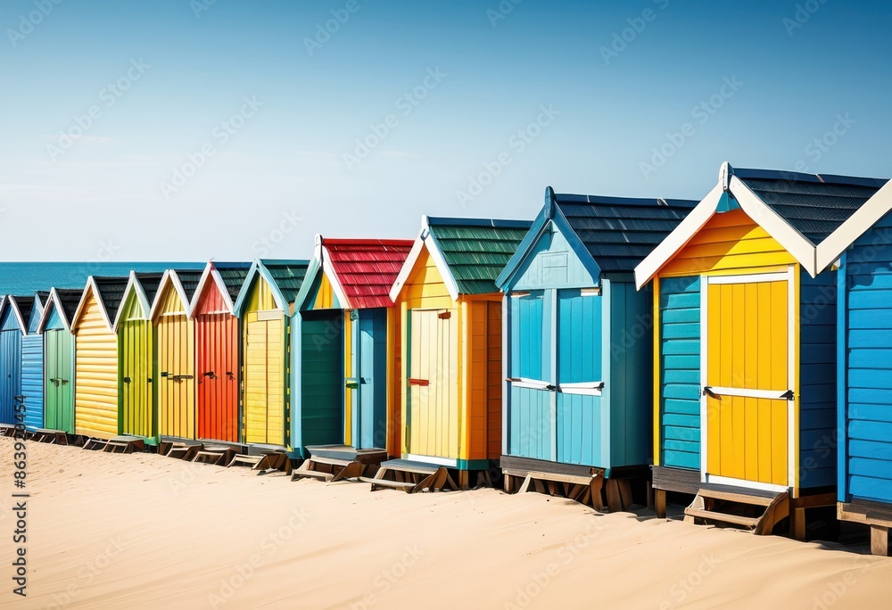 vibrant beach huts aligned row sandy coastal summer scene, colorful, colors, oceanfront, picturesque, seaside, vacation, waterfront, tropical, bungalows vibrant beach huts aligned row sandy coastal summer scene, colorful, colors, oceanfront, picturesque, seaside, vacation, waterfront, tropical, bungalows