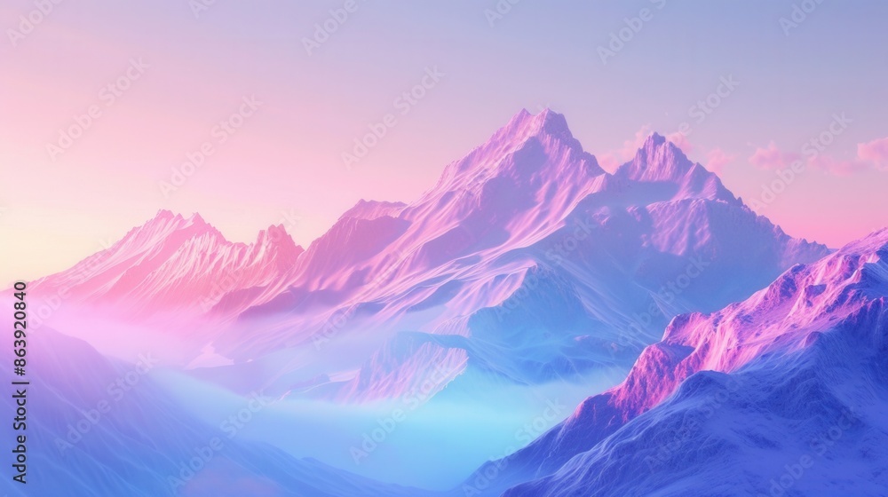A stunning mountain landscape at dawn, with the peaks illuminated by the first rays of the sun. The sky features soft pastel hues, creating a tranquil and inspiring scene. Generative AI A stunning mountain landscape at dawn, with the peaks illuminated by the first rays of the sun. The sky features soft pastel hues, creating a tranquil and inspiring scene. Generative AI