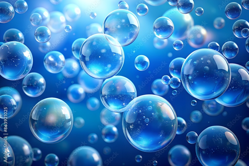 Blue background with soft floating clear bubbles Blue background with soft floating clear bubbles