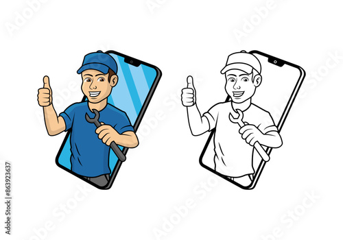 Cell Phone Technician Character Design Illustration vector eps format suitable for your design needs logo illustration animation etc
