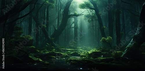 Enchanted Forest Illustration with Stream