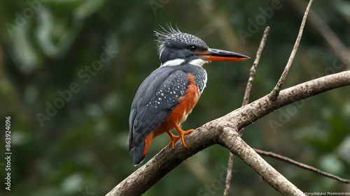  Close-up of ringed kingfisher, bird photography 