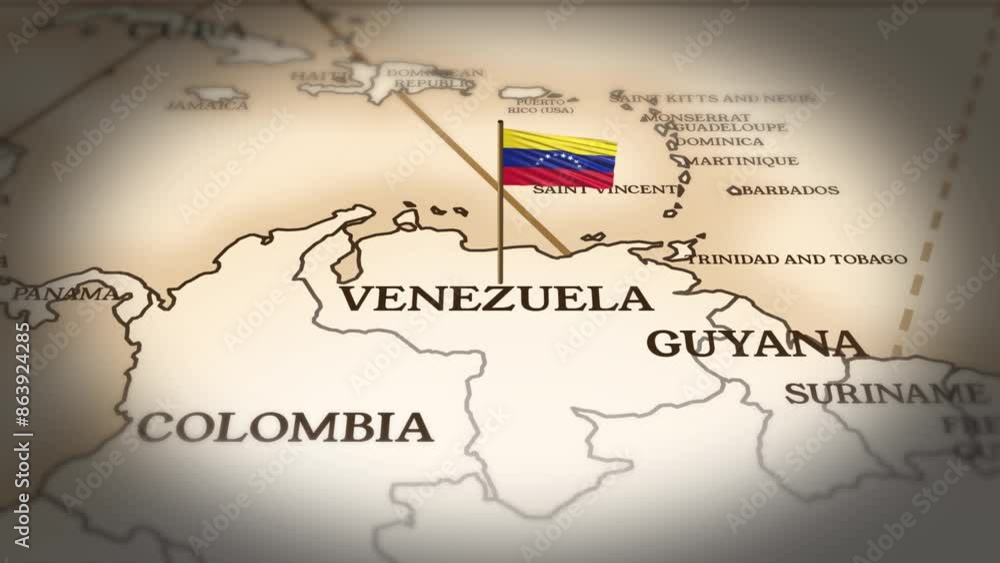 Venezuela flag showing on world map with 3D rendering Venezuela flag showing on world map with 3D rendering