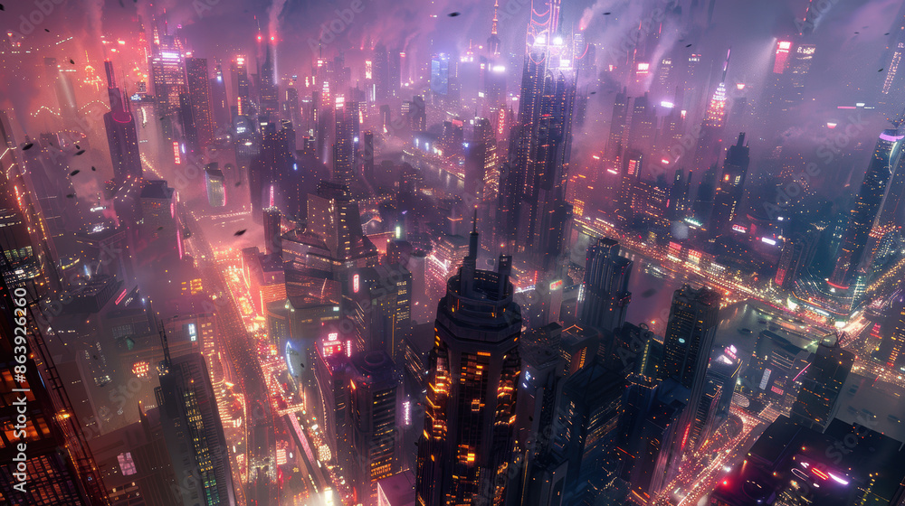 bustling cityscape at dusk from above, featuring illuminated skyscrapers, busy streets, and the vibrant nightlife below bustling cityscape at dusk from above, featuring illuminated skyscrapers, busy streets, and the vibrant nightlife below