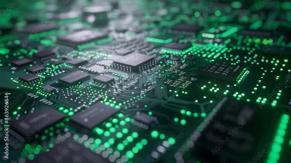 An Augmented Reality. A white circuit board processes binary data to create a hologram. An array of video games with binary green data borders is projected onto the screen. 3D graphics are generated.