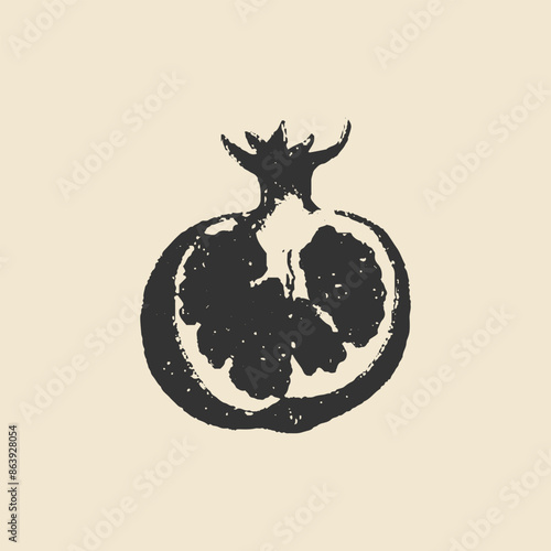 Pomegranate glyph icon. Hand drawn vector illustration in vintage technique of linocut or woodcut stamped.