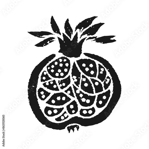 Pomegranate glyph icon. Hand drawn vector illustration in vintage technique of linocut or woodcut stamped.