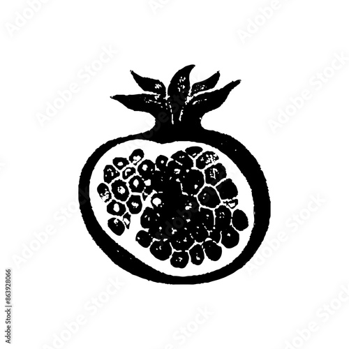 Pomegranate glyph icon. Hand drawn vector illustration in vintage technique of linocut or woodcut stamped.