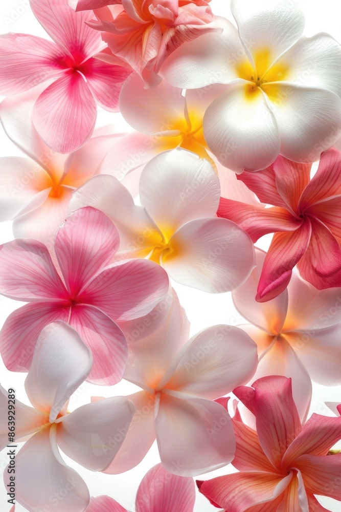 Close-up shot of a bouquet of pink and white flowers on a white surface Close-up shot of a bouquet of pink and white flowers on a white surface