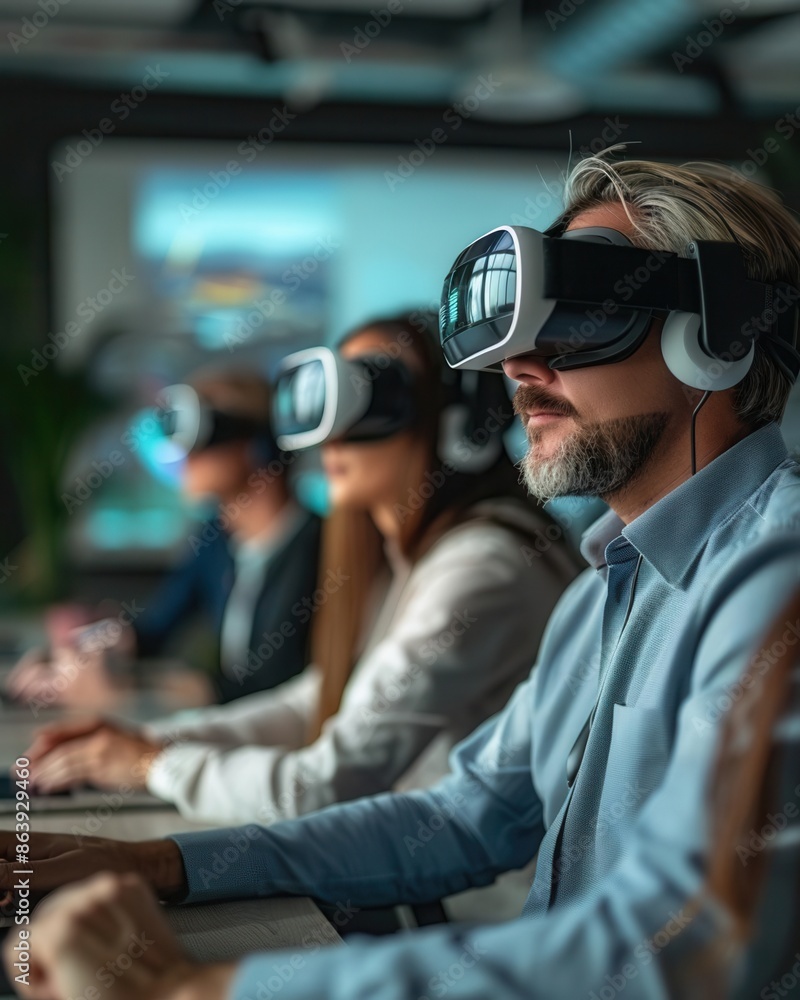 Business professionals using VR for virtual meetings Business professionals using VR for virtual meetings