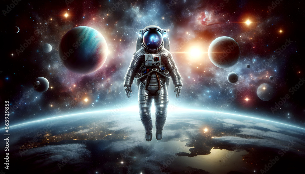 astronaut floating in space, earth planet in the background ai generated. astronaut floating in space, earth planet in the background ai generated.
