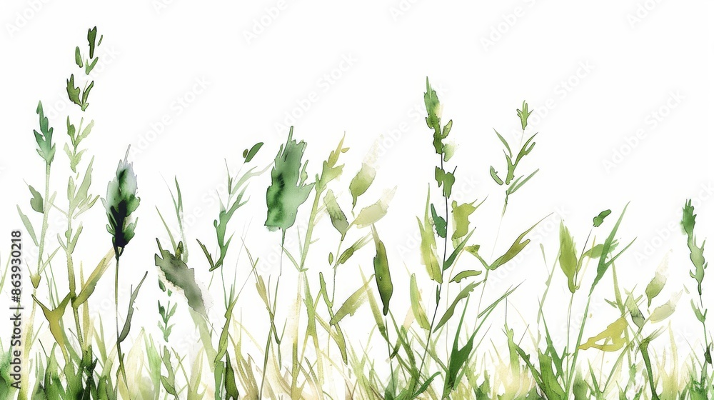 Watercolor grass isolated on white background. Withered herb. Light green watercolor grass pattern. Abstract grass. Spring. Horizontal border. Watercolor grass isolated on white background. Withered herb. Light green watercolor grass pattern. Abstract grass. Spring. Horizontal border.