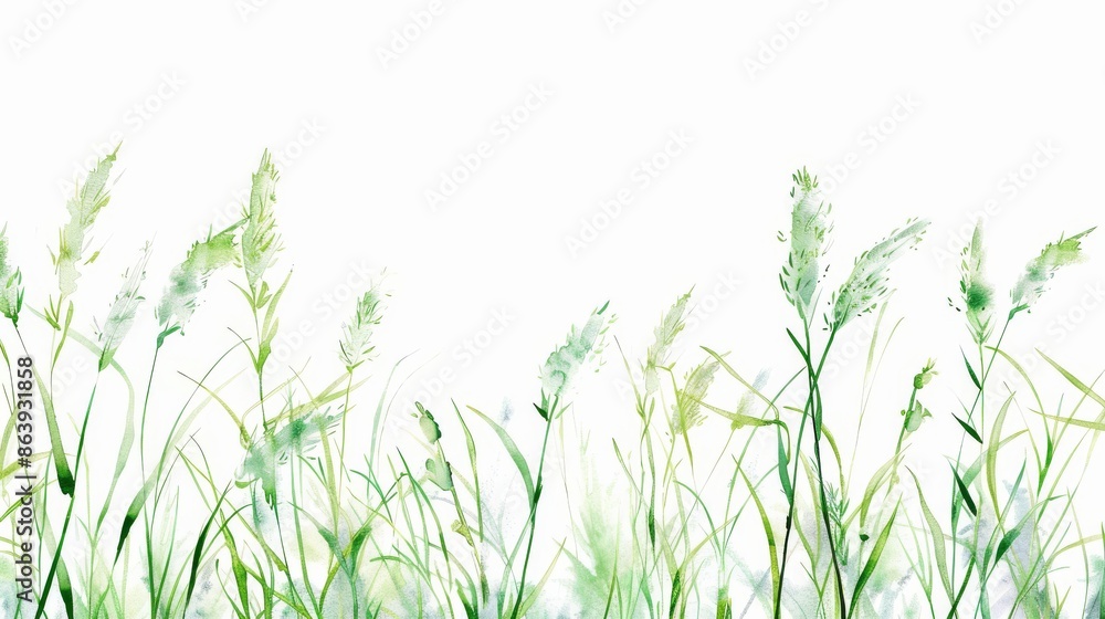 Isolated watercolor grass isolated on white. Withered herb. Light green watercolor grass pattern. Abstract grass. Spring. Horizontal border. Isolated watercolor grass isolated on white. Withered herb. Light green watercolor grass pattern. Abstract grass. Spring. Horizontal border.