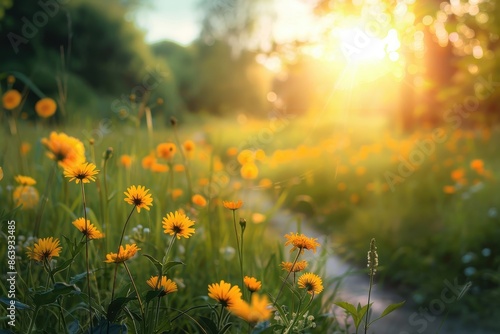Sunlit Meadow with Yellow Flowers