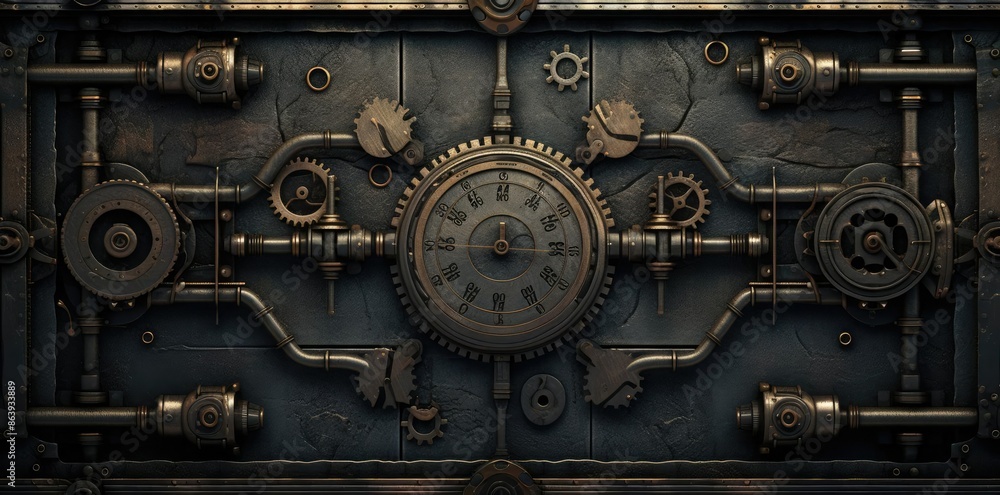 Steampunk Mechanism with Gauge and Gears 3D Illustration Steampunk Mechanism with Gauge and Gears 3D Illustration