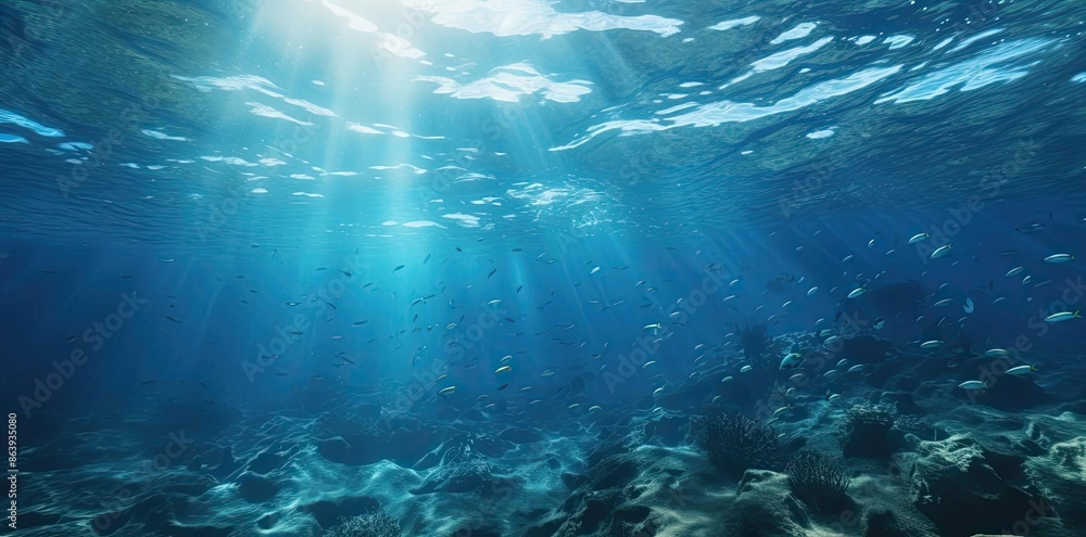 Underwater Sunlight and Fish Realistic Image Underwater Sunlight and Fish Realistic Image