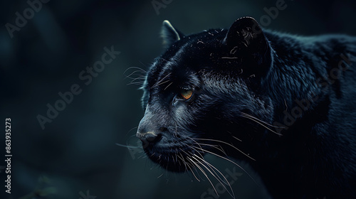 A sleek black puma commands attention against a dark backdrop, its intense gaze and defined contours capturing the essence of wild grace and natural beauty