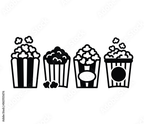 popcorn box striped cartoon icons vector design black white color simple illustration set isolated