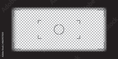 Video camera, binocular and camera roll viewfinder overlay. Camera and binocular frame vector template. Black lines on transparent background. 