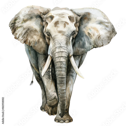 Watercolor illustration of a majestic elephant with intricate details. Perfect for art projects, nature themes, and wildlife designs. photo