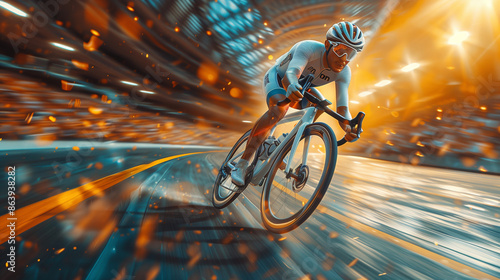 Indoor velodrome cycling race, fast motion