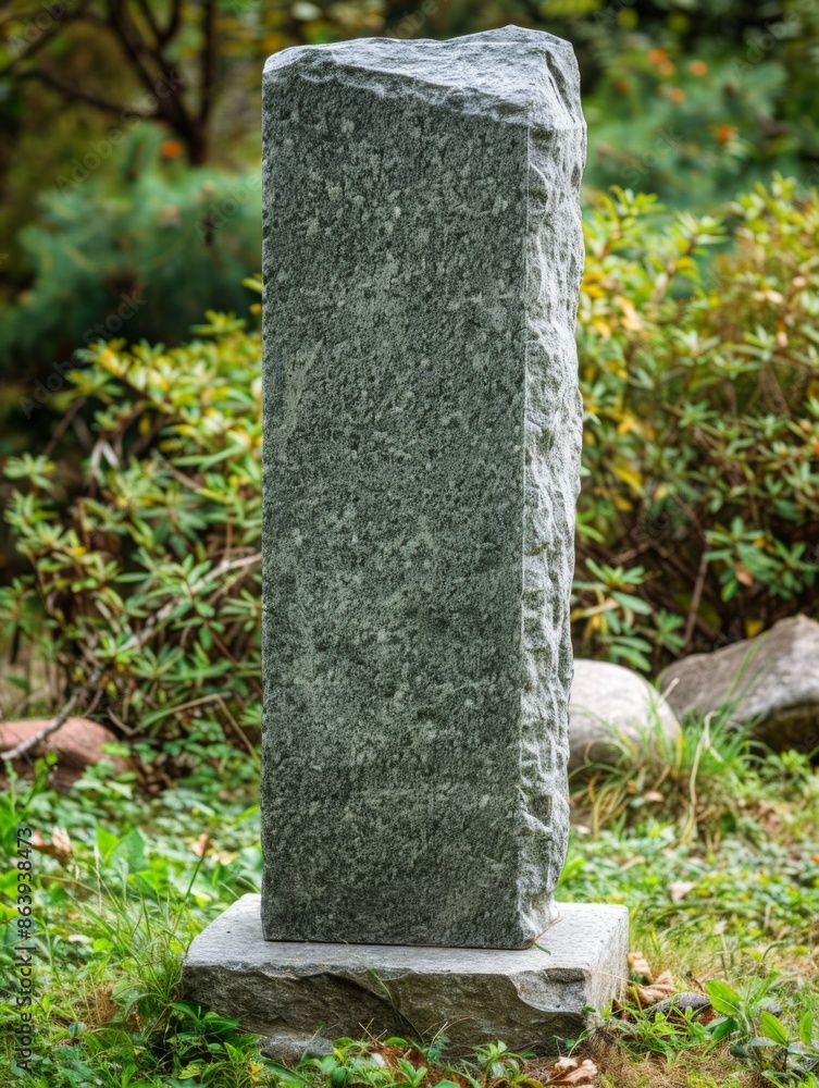 A stone tombstone on a grave without an inscription in a cemetery. Funeral ceremony and remembrance of deceased people. A stone tombstone on a grave without an inscription in a cemetery. Funeral ceremony and remembrance of deceased people.