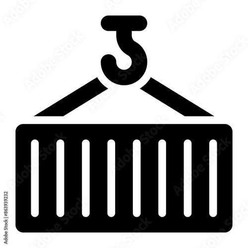 container, cargo, freight, logistics, crane, hook, shipping, storage glyph solid icon