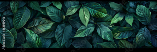 Wallpaper Mural Abstract dark green leaves background, closeup. Dark fantasy nature concept banner with big leafs.  Torontodigital.ca