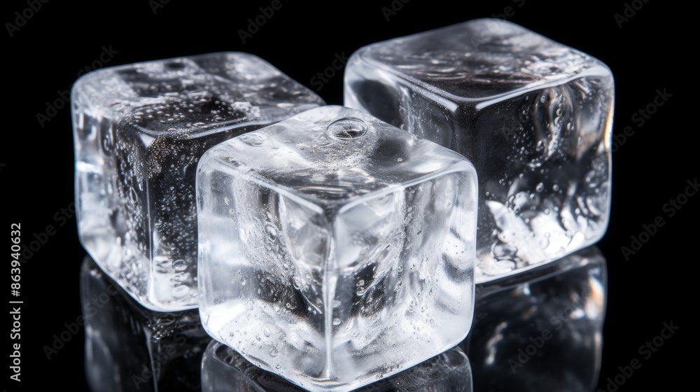 Assortment of ice cubes arranged neatly on a plain white background for a clean and crisp look Assortment of ice cubes arranged neatly on a plain white background for a clean and crisp look