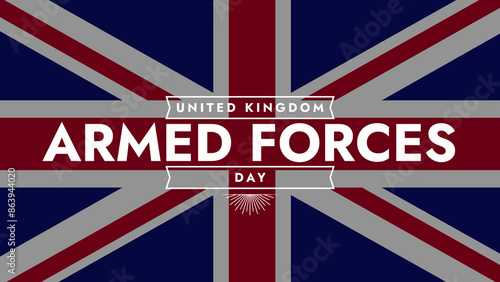 Tableau sur toile United Kingdom Armed Forces Day  colorful text typography on waving UK flag back