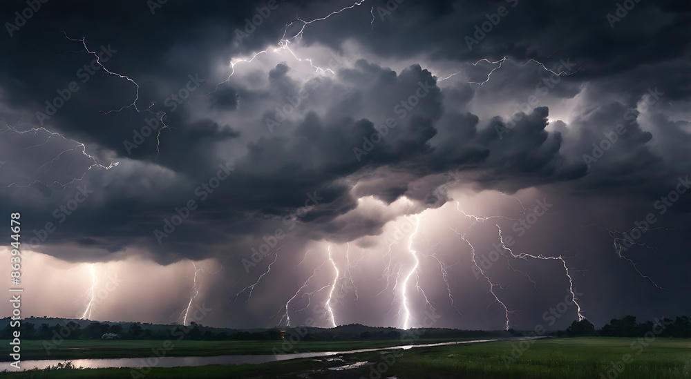 A dramatic thunderstorm, capturing lightning strikes, dark clouds, and the power of nature. Aim for a mix of wide shots and close-up details
A dramatic thunderstorm, capturing lightning strikes, dark clouds, and the power of nature. Aim for a mix of wide shots and close-up details
