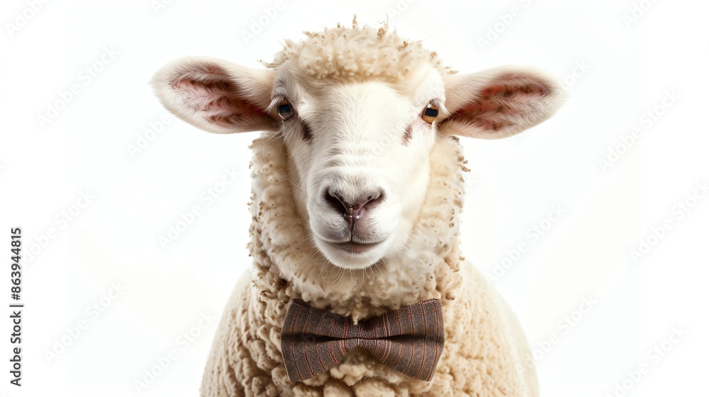 Obraz premium A sheep wearing a bow tie, looking directly at the camera.