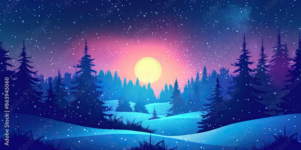 Naklejka premium Winter Solstice Vector: A Graphic Design of the Winter Solstice, Signifying the Longest Night of the Year.