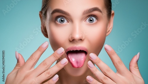 junge Frau streckt ihre  Zunge raus. photo