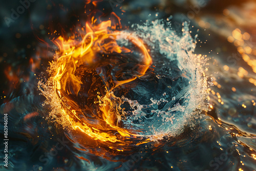 Created with generative AI technology image of two natural elements fire and water