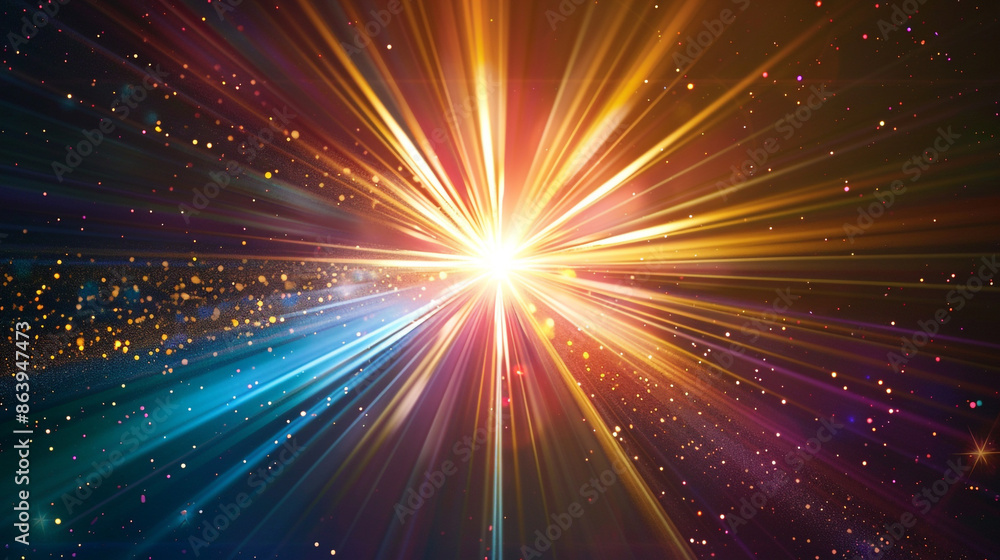 Naklejka premium glowing light burst Realistic sun rays. colorful sun ray glow abstract shine light effect starburst sunshine glowing. Special lens flash, light effect. The flash flashes rays and searchlight.