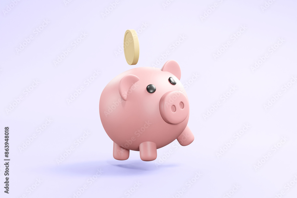 3D Render of Floating Piggy Bank, Coins, and Saving Concept 3D Render of Floating Piggy Bank, Coins, and Saving Concept